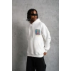 Erkek 3 İplik Pamuklu Kapüşonlu Baskılı Cepli Oversize Sweatshirt Hoodie - Beyaz