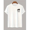 Erkek Kısa Kol Yazlık Tişört Bisiklet Yaka Palmiye Baskılı T-Shirt - Beyaz