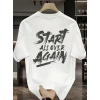 Erkek Kısa Kol Yazlık Tişört Bisiklet Yaka Baskılı Oversize T-Shirt - Beyaz