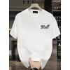 Erkek Kısa Kol Yazlık Tişört Bisiklet Yaka Baskılı Oversize T-Shirt - Beyaz