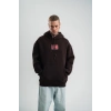 Erkek Nakışlı Kapüşonlu Oversize 3 İplik Pamuklu SweatShirt Hoodie - Siyah