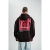 Erkek Nakışlı Kapüşonlu Oversize 3 İplik Pamuklu SweatShirt Hoodie - Siyah