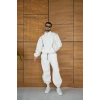 Erkek Premium Parçalı Eşofman Takım - Dik Yaka Fermuarlı Biyeli Sweatshirt Lastik Paça Alt, Oversize 3 iplik Şardonlu - Beyaz