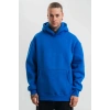 Erkek Oversize 3 İplik Pamuklu Kapüşonlu Kanguru Cepli Hoodie Sweatshirt - Saks Mavisi