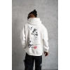 Erkek 3 İplik Pamuklu Kapüşonlu Baskılı Cepli Oversize Sweatshirt Hoodie - Beyaz