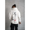 Erkek Şapkalı Güvercin Baskılı Kapşonlu Sweat - Beyaz