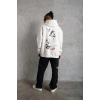 Erkek 3 İplik Pamuklu Kapüşonlu Baskılı Cepli Oversize Sweatshirt Hoodie - Beyaz