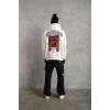 Erkek 3 İplik Pamuklu Kapüşonlu Baskılı Cepli Oversize Sweatshirt Hoodie - Beyaz