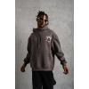 Erkek 3 İplik Pamuklu Kapüşonlu Baskılı Cepli Oversize Sweatshirt Hoodie - Gri