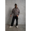 Erkek 3 İplik Pamuklu Kapüşonlu Baskılı Cepli Oversize Sweatshirt Hoodie - Gri