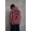 Erkek 3 İplik Pamuklu Kapüşonlu Baskılı Cepli Oversize Sweatshirt Hoodie - Gül Kurusu