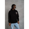 Erkek 3 İplik Pamuklu Kapüşonlu Baskılı Cepli Oversize Sweatshirt Hoodie - Siyah