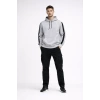 Erkek Şeritli Kapüşonlu Oversize Sweatshirt 3 iplik Pamuklu hoodie - Beyaz