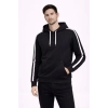 Erkek Şeritli Kapüşonlu Sweatshirt Oversize 3 iplik Pamuklu - Siyah