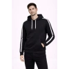 Erkek Şeritli Kapüşonlu Sweatshirt Oversize 3 Iplik Pamuklu - Siyah