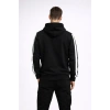Erkek Şeritli Kapüşonlu Sweatshirt Oversize 3 iplik Pamuklu - Siyah