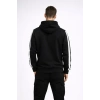 Erkek Şeritli Kapüşonlu Sweatshirt Oversize 3 Iplik Pamuklu - Siyah