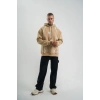 Erkek Baskılı Kapüşonlu Oversize 3 İplik Pamuklu SweatShirt Hoodie - Füme