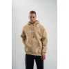 Erkek Baskılı Kapüşonlu Oversize 3 İplik Pamuklu SweatShirt Hoodie - Füme