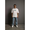 Erkek Kısa Kol Yazlık Tişört Bisiklet Yaka Baskılı Oversize T-Shirt - Beyaz