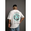 Erkek Kısa Kol Yazlık Tişört Bisiklet Yaka Baskılı Oversize T-Shirt - Beyaz