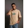 Erkek Sırt Baskılı T-shirt - Bej