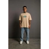 Erkek Sırt Baskılı T-shirt - Bej