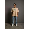 Erkek Sırt Baskılı T-shirt - Bej