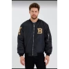 Erkek Siyah Bomber Kolej Mont – B Harfi ve Kemik Baskılı, Su İtici Kumaş, Kapitone Astarlı Fermuarlı Ceket - Siyah