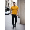 Erkek T-Shirt Bisiklet Yaka Slim Fit dar kesim Likralı Tişört Günlük Basic Body - Limon