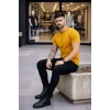 Erkek T-Shirt Bisiklet Yaka Slim Fit dar kesim Likralı Tişört Günlük Basic Body - Limon