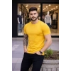 Erkek T-Shirt Bisiklet Yaka Slim Fit dar kesim Likralı Tişört Günlük Basic Body - Sarı