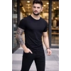 Erkek Body Tişört Bisiklet Yaka Slim Fit Likralı T-Shirt - Siyah