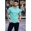 Erkek T-Shirt Bisiklet Yaka Slim Fit dar kesim Likralı Tişört Günlük Basic Body - Turkuvaz