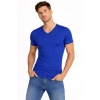 Erkek T-Shirt V Yaka Slim Fit dar kesim Likralı Tişört Günlük Basic Body - Saks Mavisi