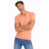 Erkek T-Shirt V Yaka Slim Fit dar kesim Likralı Tişört Günlük Basic Body - Toz Pembe