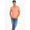 Erkek T-Shirt V Yaka Slim Fit dar kesim Likralı Tişört Günlük Basic Body - Toz Pembe