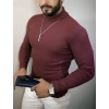 Erkek Tam Boğazlı Fitilli Kaşkorse Triko – Likralı, Extra Dar Kesim Slimfit, Yumuşak Kaşmir Dokulu Model - Bordo