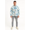 Erkek Tam Fermuarlı Desenli Polar Sweat Lightning Desen Yakalı, Uzun Kollu, Oversize Rahat Kalıp - Beyaz