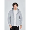 Erkek 3 İplik Pamuklu Kapüşonlu Tam Fermuarlı Cepli Hoodie Sweatshirt - Gri