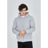 Erkek 3 İplik Pamuklu Kapüşonlu Tam Fermuarlı Cepli Hoodie Sweatshirt - Gri