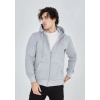 Erkek 3 İplik Pamuklu Kapüşonlu Tam Fermuarlı Cepli Hoodie Sweatshirt - Gri