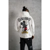 Erkek 3 İplik Pamuklu Kapüşonlu Baskılı Cepli Oversize Sweatshirt Hoodie - Beyaz