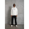 Erkek Üç İplik Baskılı Kapüşonlu Sweat - Beyaz