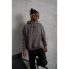 Erkek 3 İplik Pamuklu Kapüşonlu Kanguru Cepli Sweatshirt Hoodie -  Gri