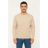 Erkek Üç İplik Düz Bisiklet Yaka SweatShirt - Bej