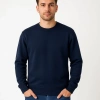 Erkek 3 İplik Pamuklu Düz Bisiklet Yaka SweatShirt - Lacivert
