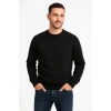 Erkek 3 İplik Pamuklu Düz Bisiklet Yaka SweatShirt - Siyah