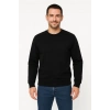 Erkek 3 İplik Pamuklu Düz Bisiklet Yaka SweatShirt - Siyah