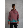 Erkek 3 İplik içi Pamuklu Alev Baskılı Kapüşonlu hoodie Sweatshirt - Gül Kurusu